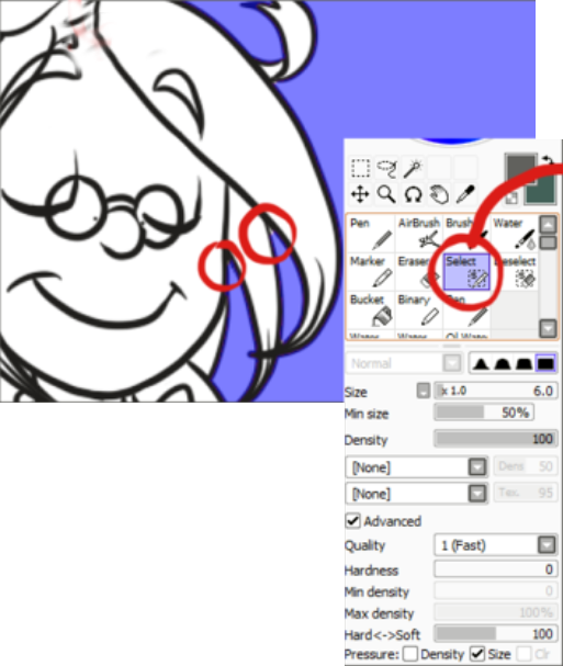 paint tool sai magic wand selecting everything